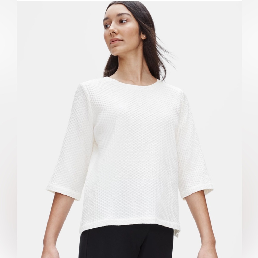 NWT Eileen Fisher Ivory Boxy Shirt Honeycomb Sweater Cream Large